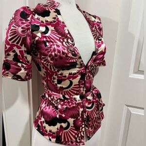 Vintage Guess Pink and Black Patterned Blouse